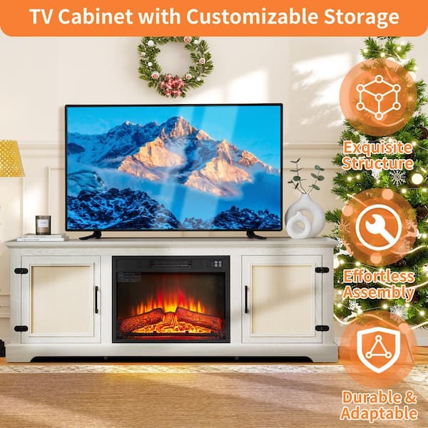 ToolCat 65 in. Freestanding TV Stand with 23 in. Fireplace Insert