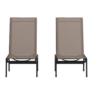 Brazos Black Weather Resistant Steel Outdoor Chaise Lounge Chairs in Brown (Set of 2)