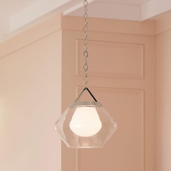 Nella 16 in. 1 Light Pendant with Clear Outer Glass with Opal Interior Glass in Polished Nickel