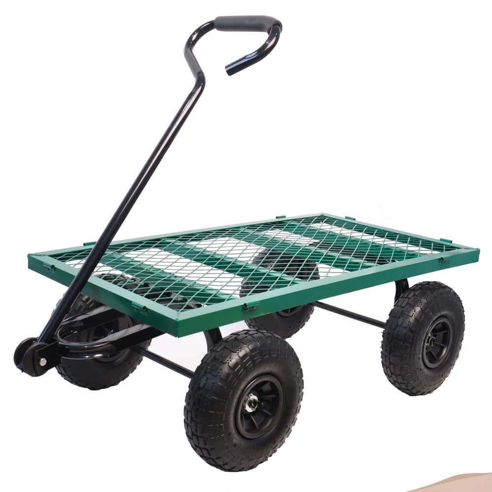 Green Heavy-Duty Metal Utility Wagon with Pneumatic Tires