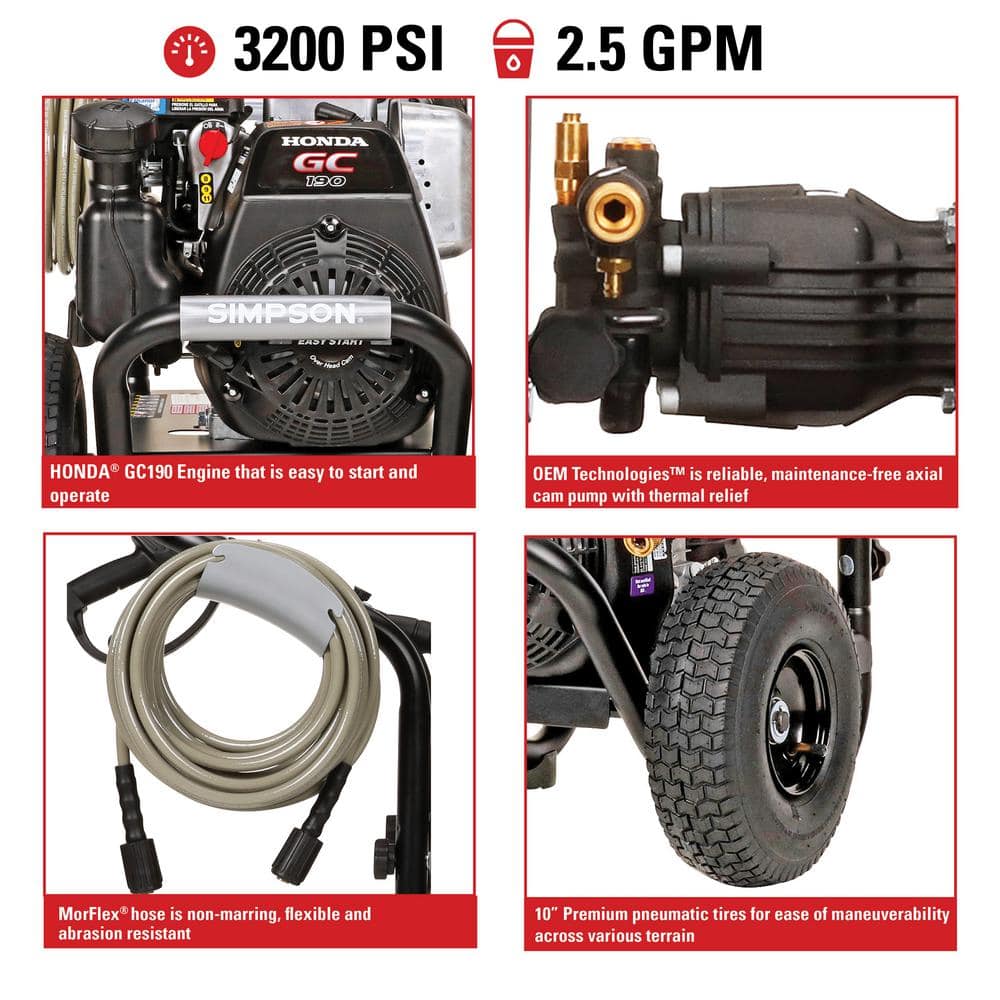 Buy MegaShot 3200 PSI 2.5 GPM Gas Cold Water Pressure Washer with HONDA