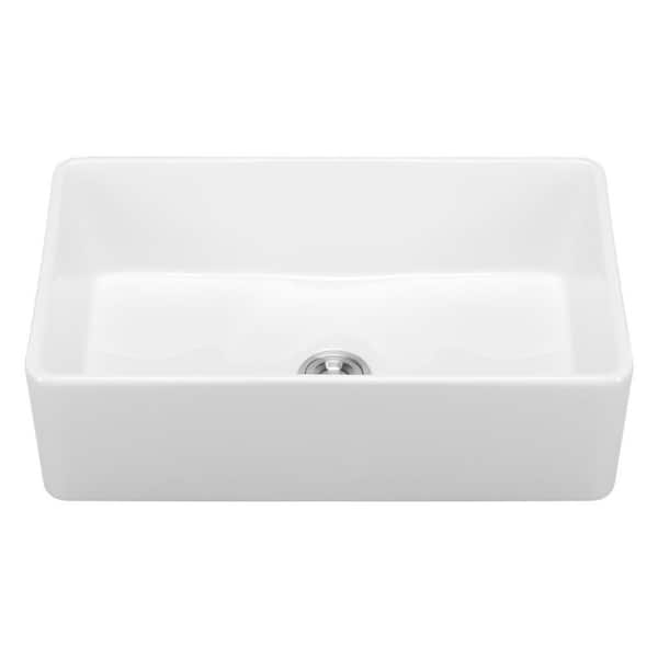 33.5 in. Drop-in Single Bowl Fireclay White Kitchen Sink with Accessory Pack and Drain Head