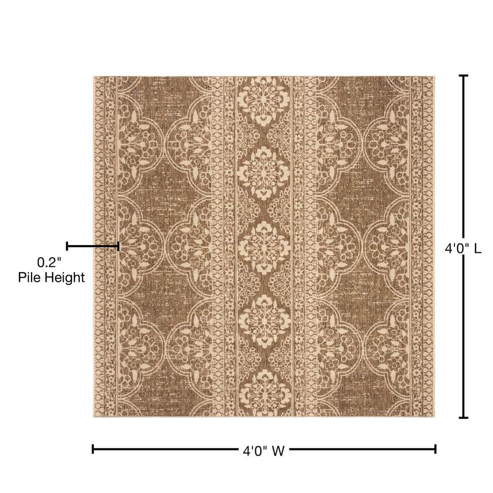 Cream and Beige Geometric Synthetic 4' Square Area Rug