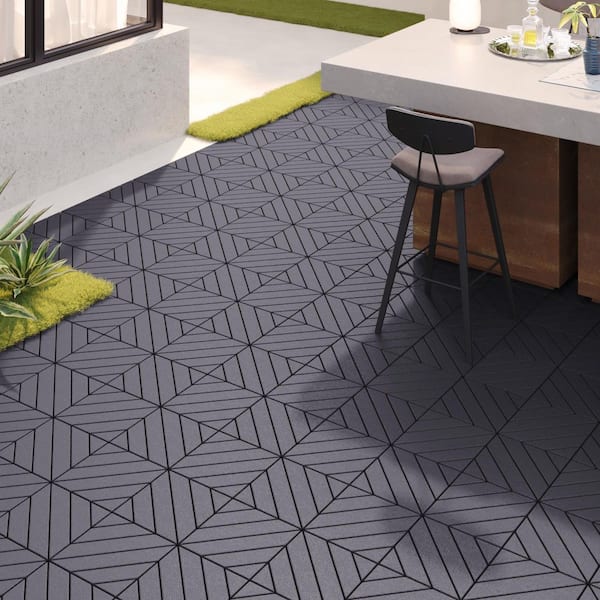 GOGEXX 12 in. W x 12 in. L Outdoor Striped Chevron Square PVC Waterproof Interlocking Flooring Slat Deck Tiles(44-Pack) in Gray