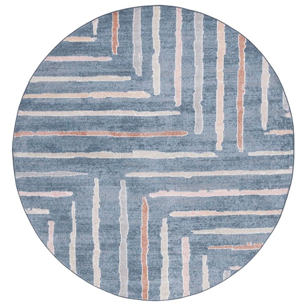 Blair Blue/Multi 7 ft. x 7 ft. Machine Washable Abstract Striped Round Area Rug