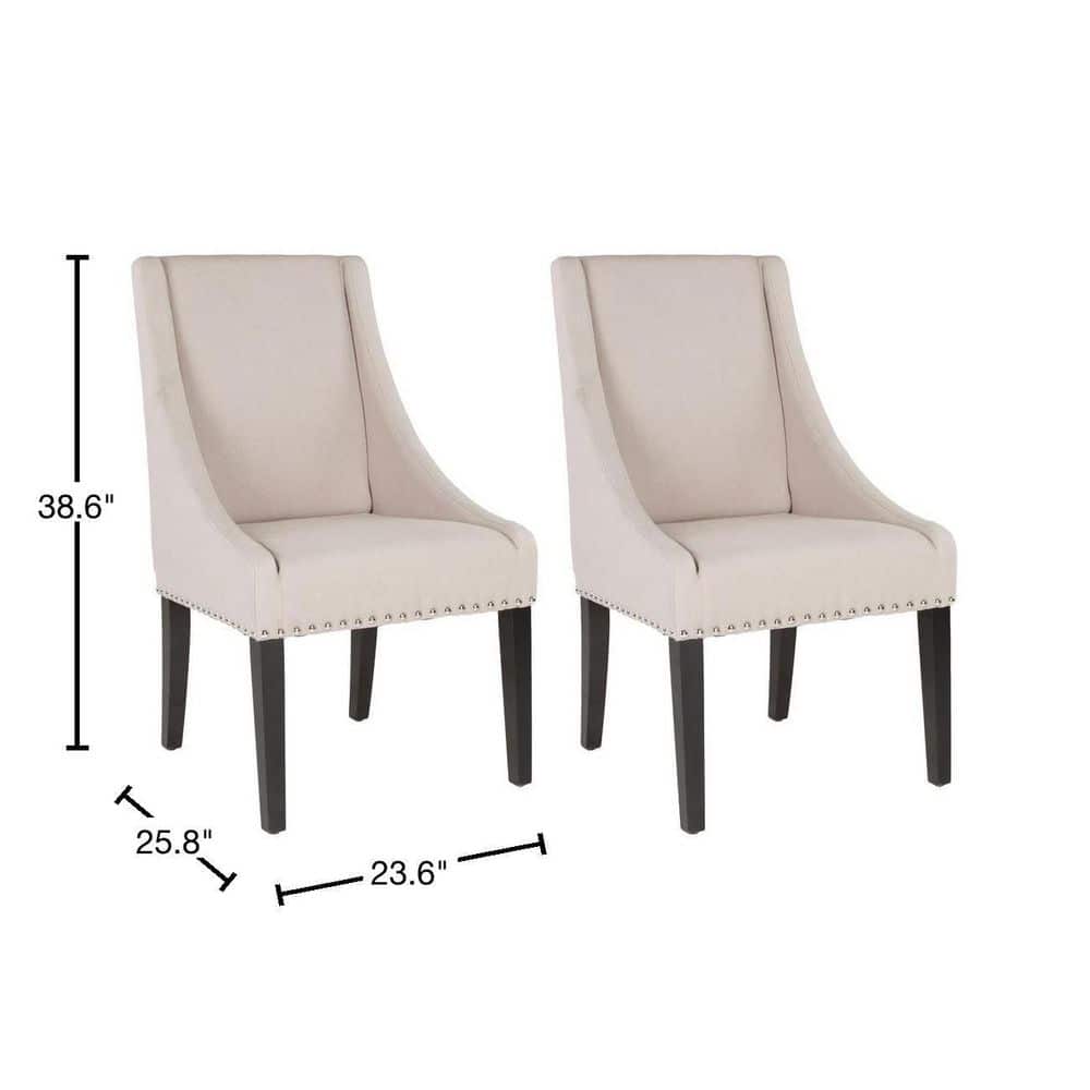 Transitional Beige Linen and Wood Upholstered Side Chair
