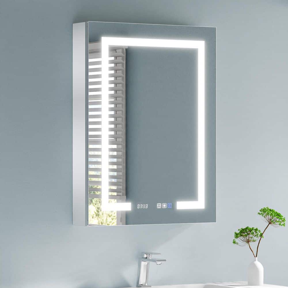 24 in. W x 32 in. H Rectangular Silver Aluminum Recessed/Surface Mount Right Medicine Cabinet with Mirror LED and Clock price history on PriceWatchPro