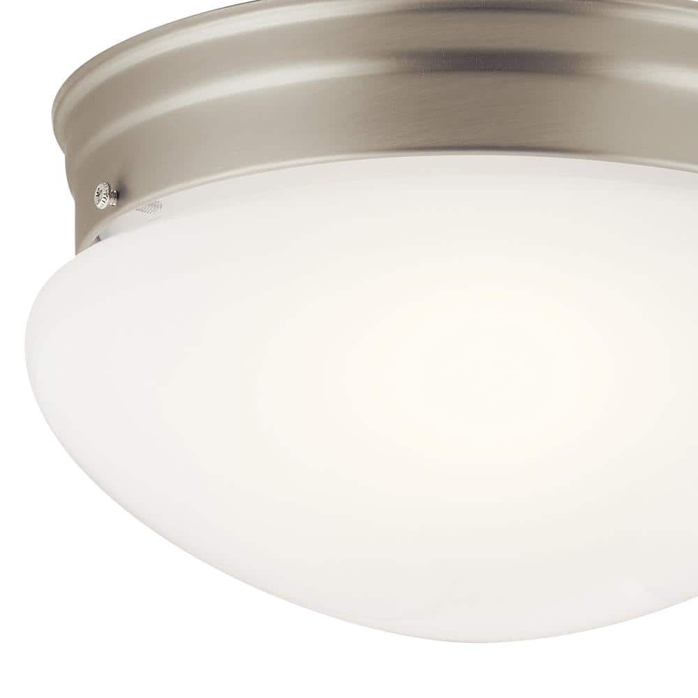 Brushed Nickel 9'' White Glass Utilitarian Flush Mount Ceiling Light