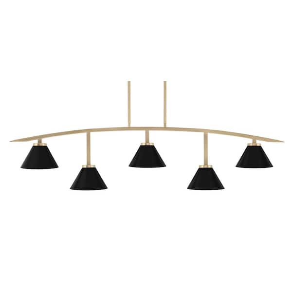 Unbranded Siena 51.25 in. 5-Light New Age Brass Chandelier with 7 in. Matte Black Cone Metal Shades no bulbs included