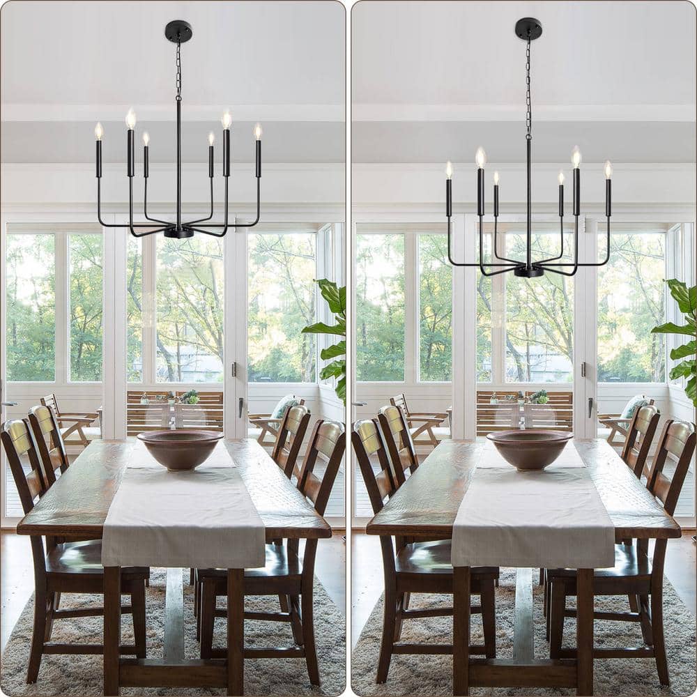 Matte Black 6-Light Metal Candle Chandelier