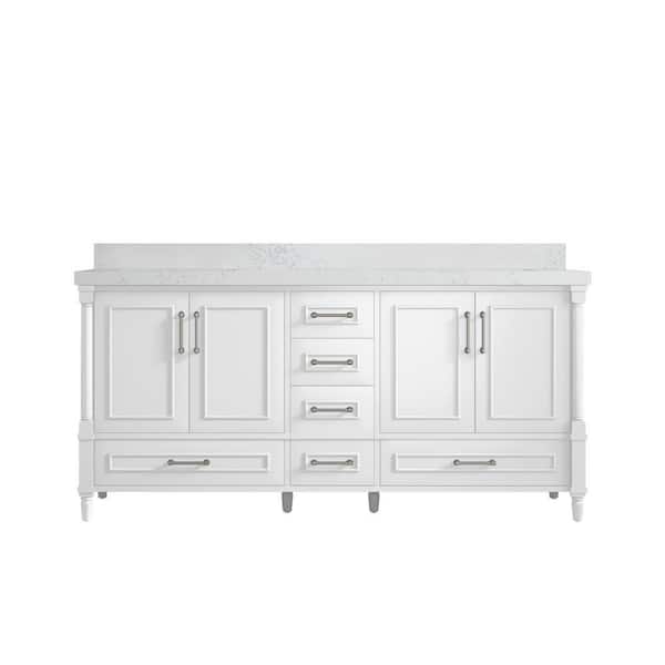 Willow Collections Hudson 72 in. W x 22 in. D x 36 in. H Double Sink Bath Vanity in White with 2 in. Empira Quartz Top