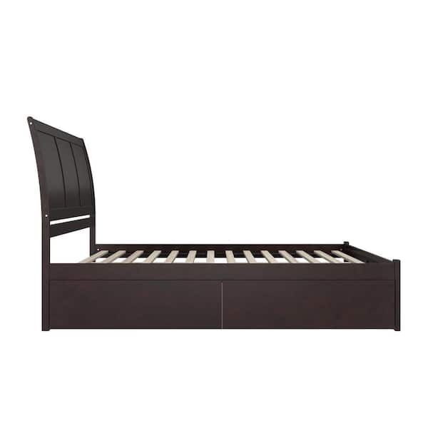 Portland Espresso Black Solid Wood Frame King Platform Bed with Footboard and Storage Drawers
