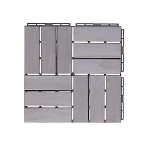 12 in. x 12 in. Outdoor Checker Square Wood Interlocking Waterproof Flooring Deck Tiles in Light Gray (Set of 30 Tiles)