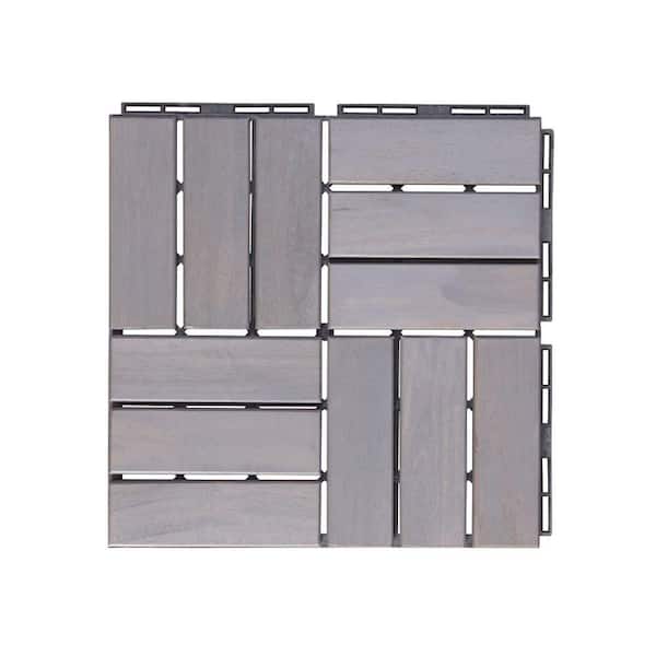 Amucolo 12 in. x 12 in. Outdoor Checker Square Wood Interlocking Waterproof Flooring Deck Tiles in Light Gray (Set of 30 Tiles)
