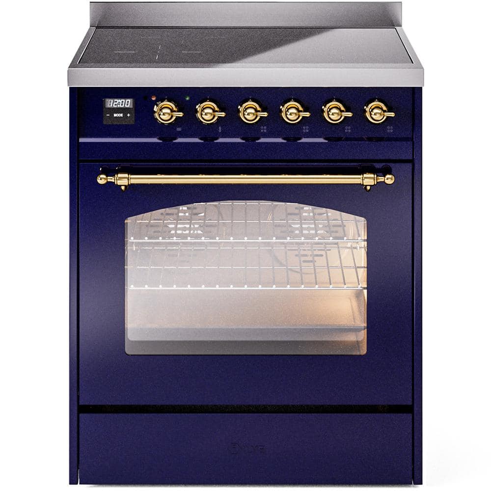 Nostalgie II 30 in. 4 Zone Freestanding Induction Range in Midnight Blue with Brass -  ILVE, UPI304NMPMBG