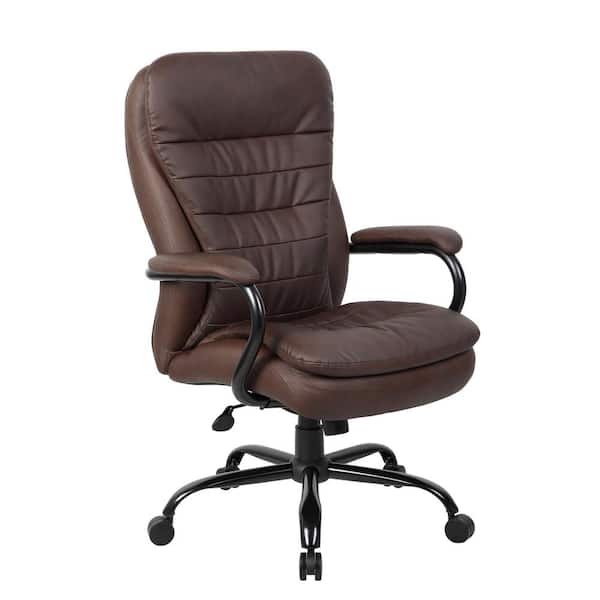 High Back Leather Executive Office Chair big and tall Brown Upholstered Arm Pads 