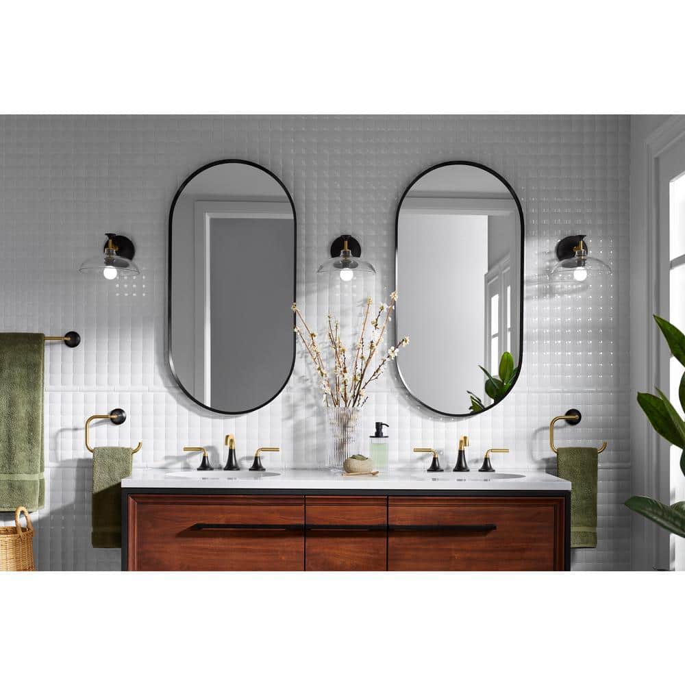 Tone Midcentury Modern Brushed Moderne Brass Sconce with Clear Glass