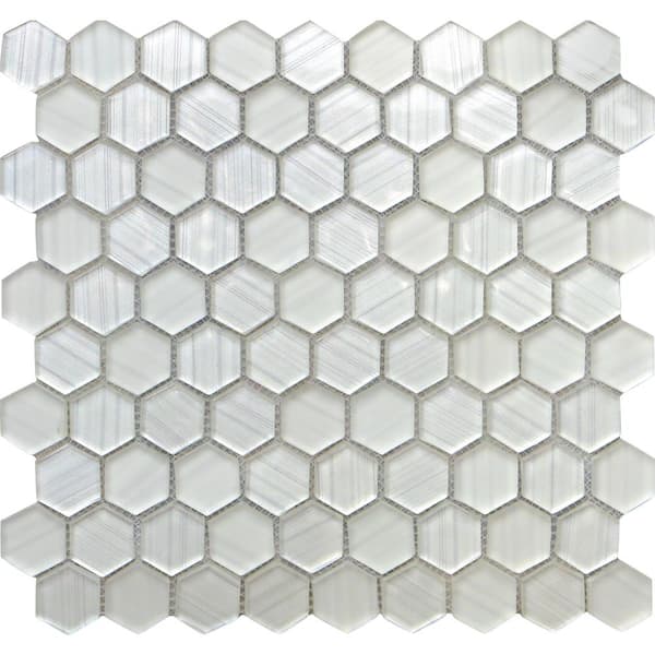 Apollo Tile White 4 in. x 5 in. Polished and Honed Hexagon Glass Mosaic Tile Sample (0.13 sq. ft./Piece)
