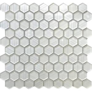White 11.6 in. x 12 in. Polished and Honed Hexagon Glass Mosaic Tile (5-Pack) (4.83 sq. ft./Case)
