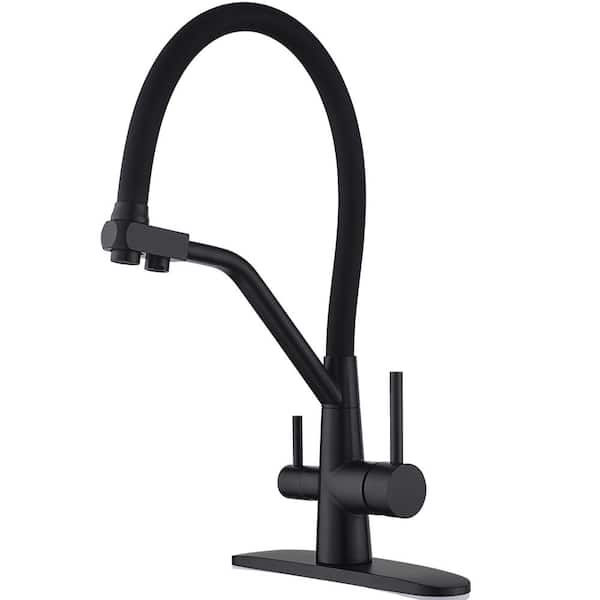 ATKING 2-in-1 Double Handle Pull Down Sprayer Kitchen Faucet with Beverage Faucets in Stainless Steel Matte Black Finished
