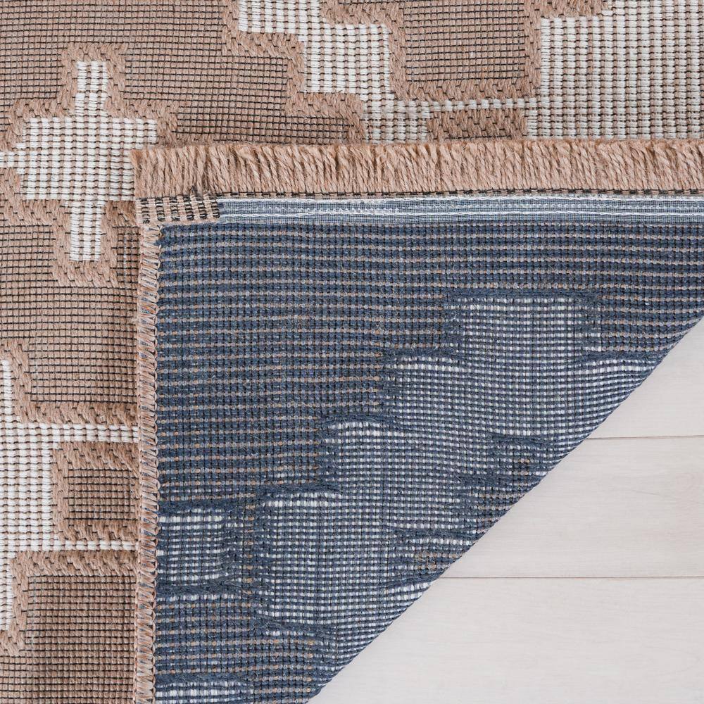 Ivory and Natural Geometric Flat Woven Wool Area Rug