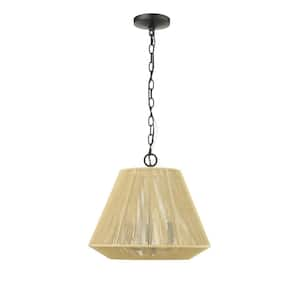 Sterling 3-Light 16.4 in. Matte Black Pendant-Light Cotton Twine