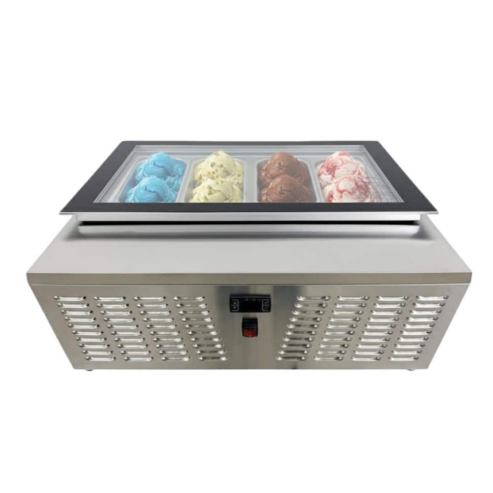 32in. 2.1 cu. ft. Commercial Countertop Ice Cream Display Auto Defrost Freezer, 4 Pans in Stainless-Steel