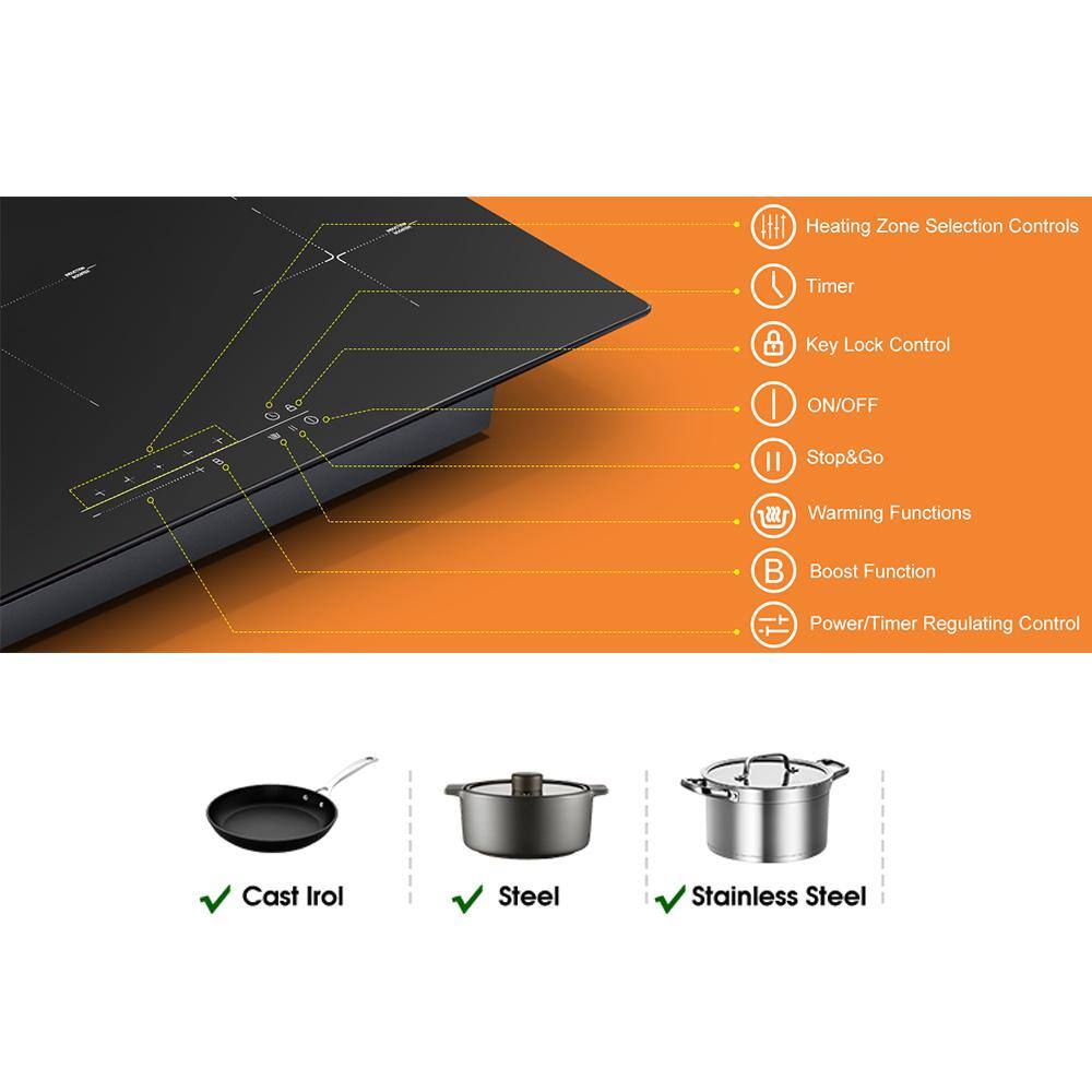 Gasland 36" Black Glass 5 Burner Induction Cooktop with Touch Control