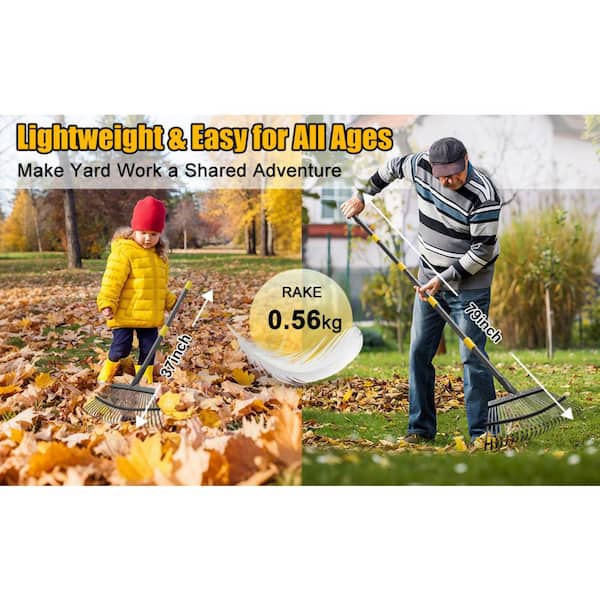 79 in. Steel Handle Metal Leaf Rake with 25 Tines, 18 in. Wide Head, Heavy Duty Durable Garden Yard Rake