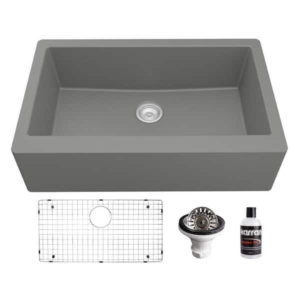 Karran Qa 740 Quartzgranite 34 In Single Bowl Farmhouseapron Front Kitchen Sink In Grey With 4913