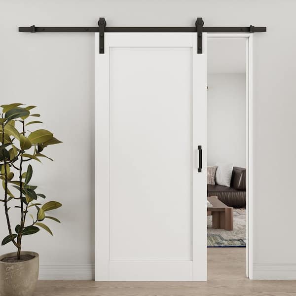 36 in. x 80 in. 1-Panel DIY Painting White Primed MDF Easy Install Sliding Barn Door with Hardware Kit for Bathroom