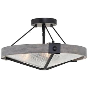 Valencia 60-Watt 3-Light Black Modern Semi-Flush with Clear Textured Shade, No Bulb Included