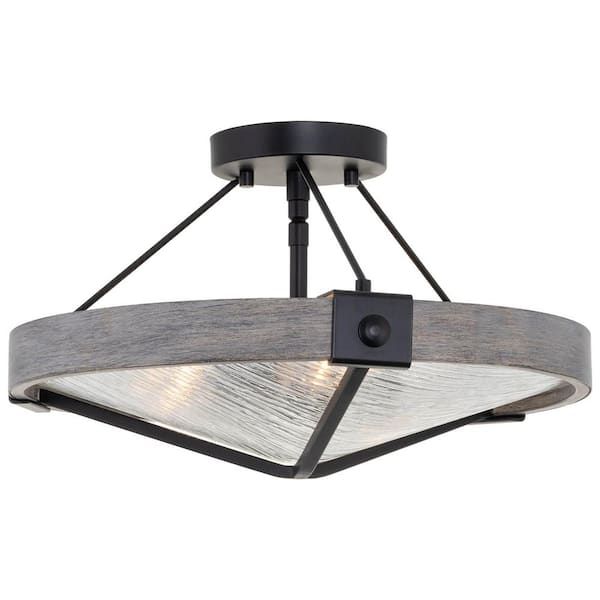 Kira Home Valencia 60-Watt 3-Light Black Modern Semi-Flush with Clear Textured Shade, No Bulb Included