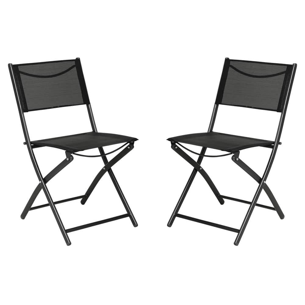 Black Steel Outdoor Lounge Chair in Black (Set of 2)