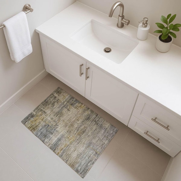 Mayfield Premium Machine Washable Abstract AMF1650 Pewter 2 ft. x 3 ft. Area Rug