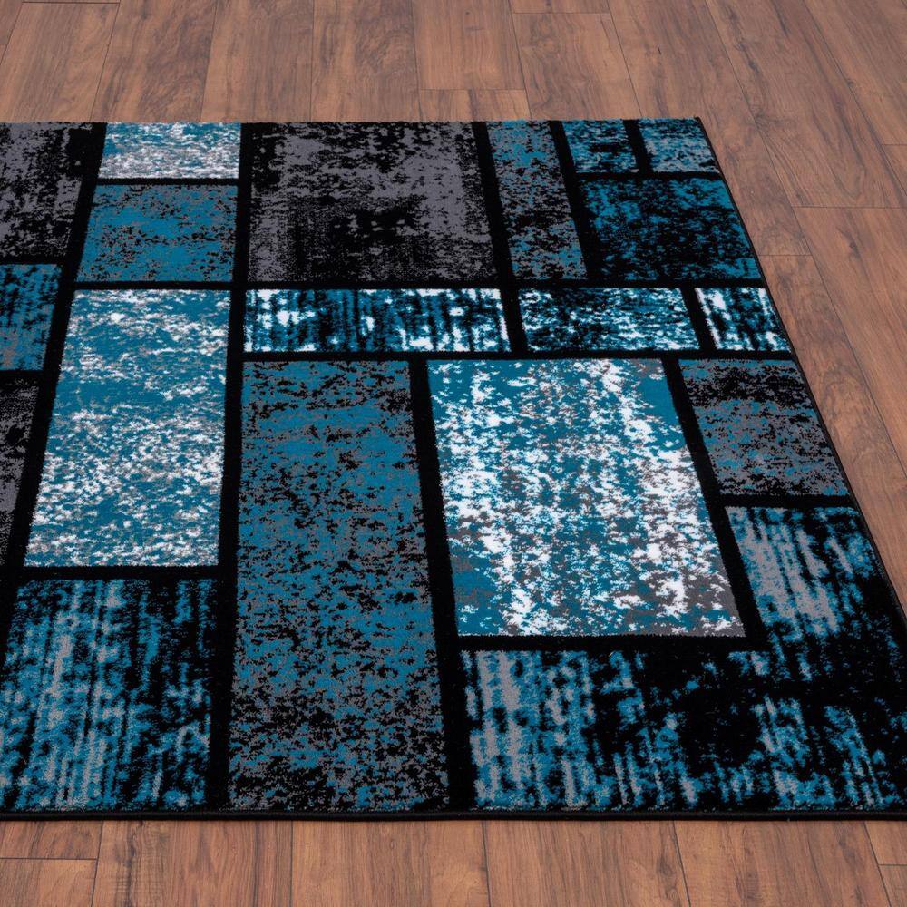 Turquoise Geometric Squares 5x7 Modern Colorblock Area Rug