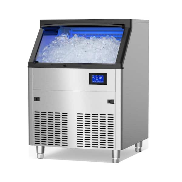 Coolake 26 in. Wide 320 lbs. Full Size Cube Freestanding Commercial Ice Maker in Stainless Steel with 120 lbs. Storage