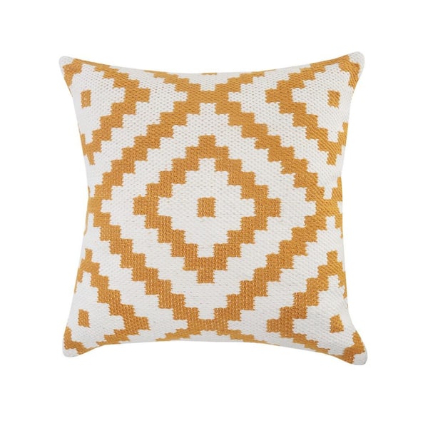 LR Home Robin 20 in. x 20 in. White/Yellow Geometric Square Outdoor Throw Pillow