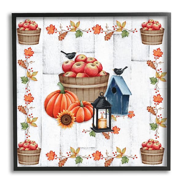 Stupell Industries Autumnal Apples and Lantern by Emma Leach 1-Piece Framed Graphic Print Nature Poster Art Print 12 in. x 12 in.