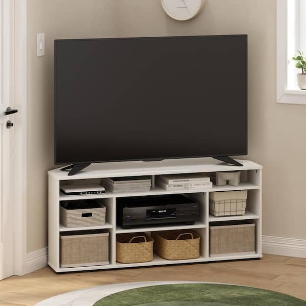 Furinno Jensen White Corner TV Stand Entertainment Center Fits TV's up to 55 in.