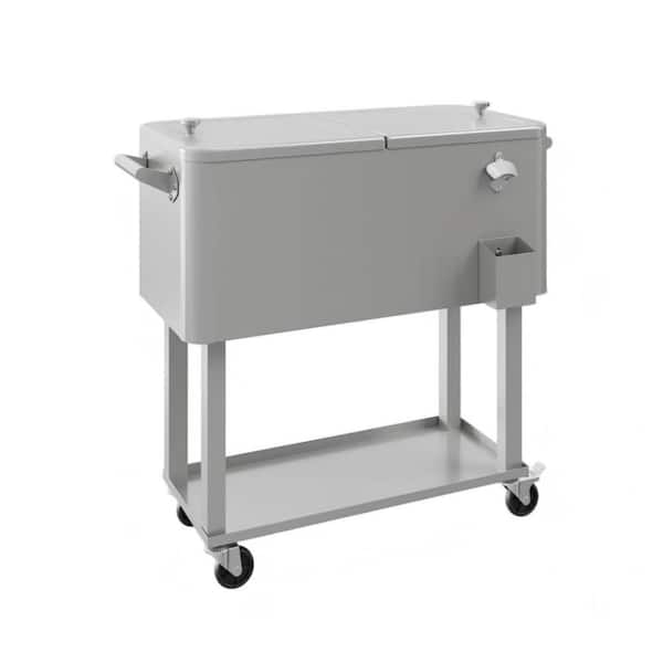 Patio Cooler Cart with Wheels, 80 qt. Portable Rolling Ice Chest, Outdoor Beverage Bar Cart with Handles for Pool