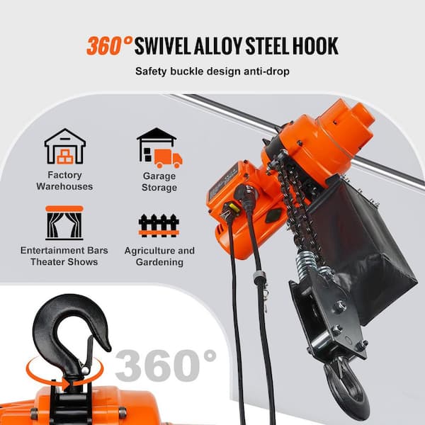 Electric Chain Hoist, 2200 lb. Load Capacity, 10 ft. Lifting Height, 6.9 ft. /min Speed, 120-Volt, Single Phase Overhead