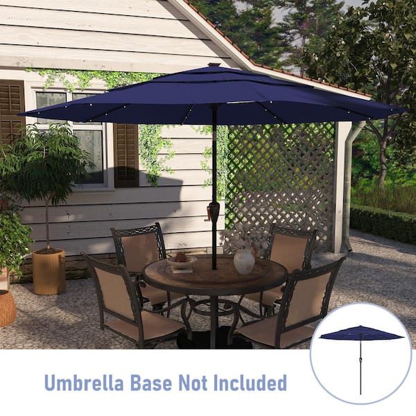 11 ft. Outdoor Aluminum Pole Market Patio Umbrella in Navy Blue with LED Lights and 3-Tier Vented