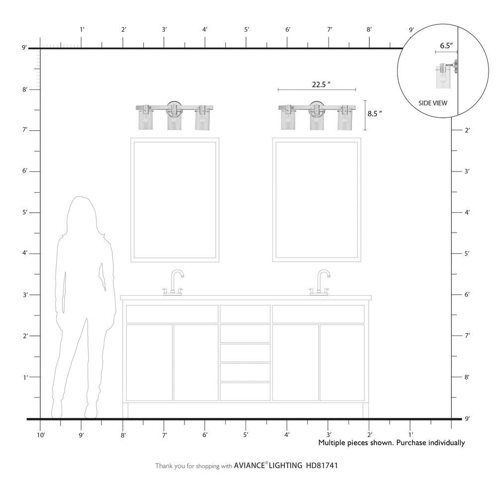Munich Brushed Nickel 3-Light Vanity with Clear Glass Shades