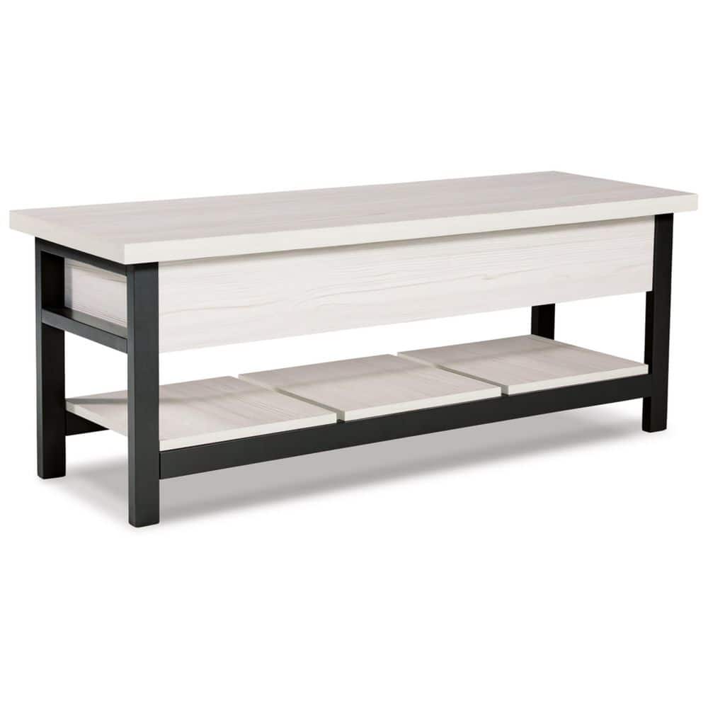 Casual Contrast 48" Black & White Storage Bench with Plank Shelf