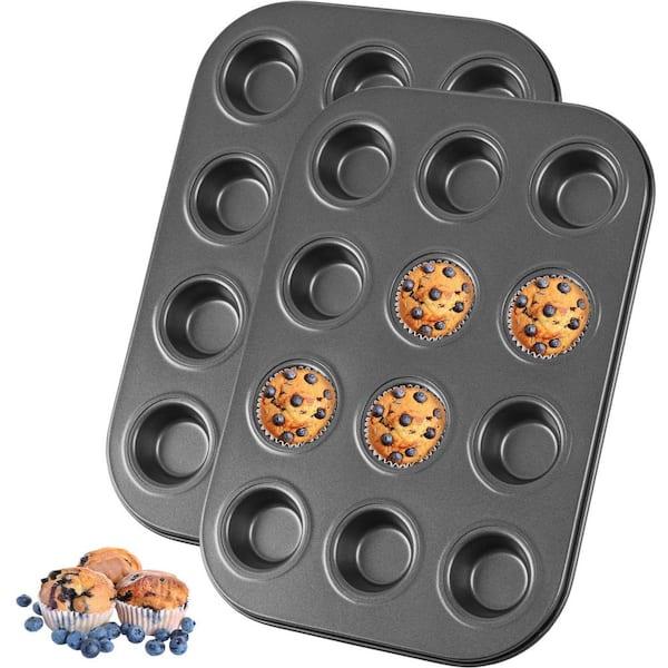 2-Pack Carbon Steel 12-Piece Non-Stick Mini Muffin Pan Set for Cupcakes and Versatile Baking