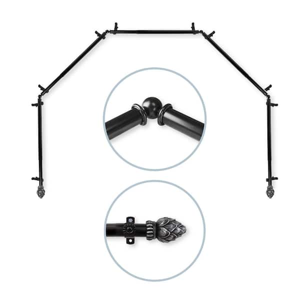 Bud 13/16 in. Dia 5 to Sided Bay Window Single Curtain Rod in Black