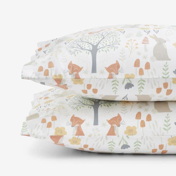 Company Kids Forest Animals Ivory Multi Organic Cotton Percale Standard Pillowcase (Set of 2)