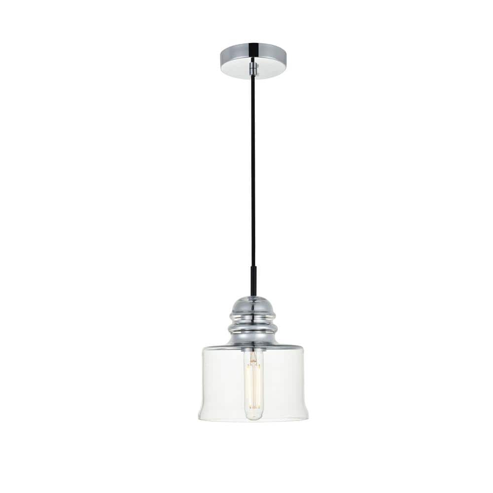 Timeless Home 6.7 in. 1-Light Chrome And Clear Pendant Light, Bulbs Not ...