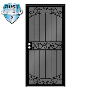 36 in. x 80 in. La Entrada Rust Shield Black Surface Mount Outswing Steel Security Door with Perforated Metal Screen